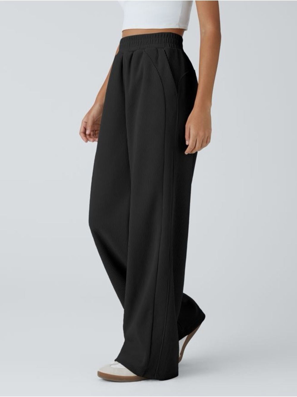 Halara Pocket Straight Wide Leg Mop Corduroy Casual Pants Large Tall NWT Black - Picture 3 of 6